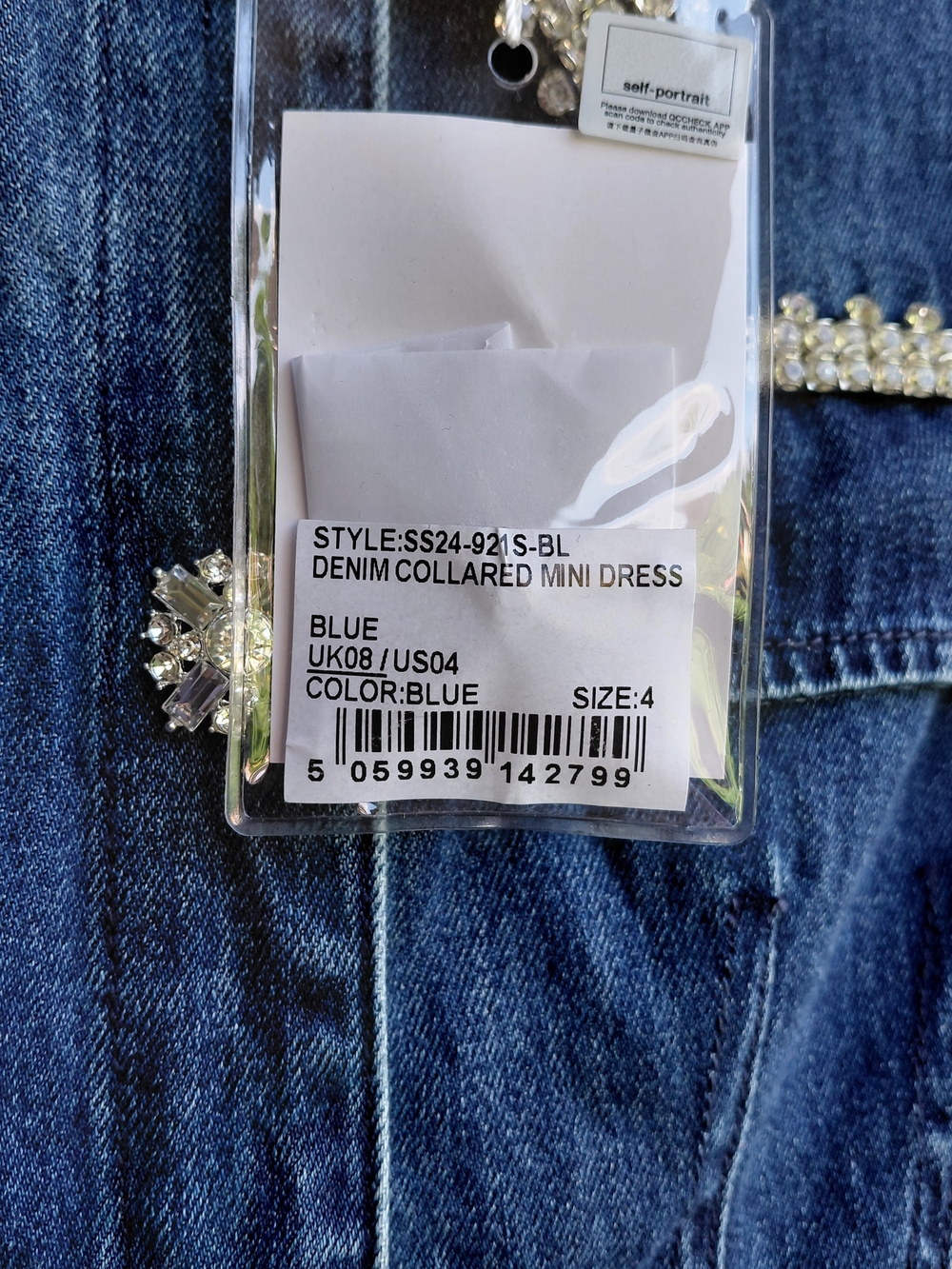 Self-Portrait Blue Denim Pearl-Trim Button Dress - Picture 10 of 10
